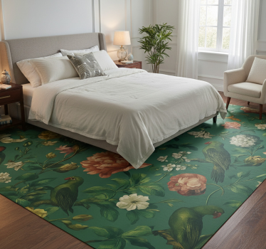 Bedroom carpet with dark green floral bird design - TenStickers