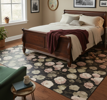 Bedroom carpet with dark retro floral design - TenStickers
