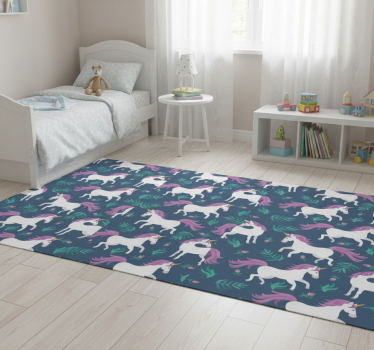 Bedroom carpet with flat blue unicorn pattern - TenStickers