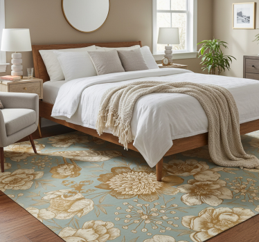 Bedroom carpet with grey background and gold flowers - TenStickers