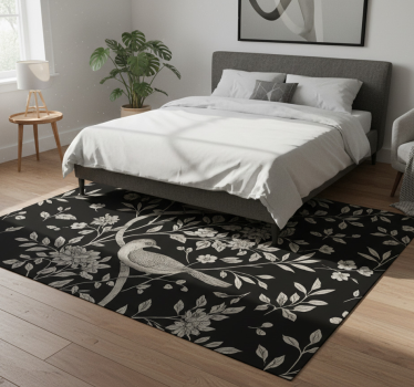 Bedroom carpet with grey tree, flowers, and birds - TenStickers