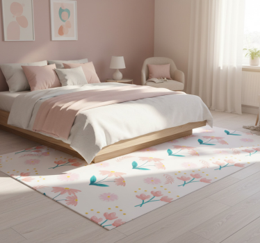 Bedroom carpet with minimalistic pastel flowers and dots - TenStickers