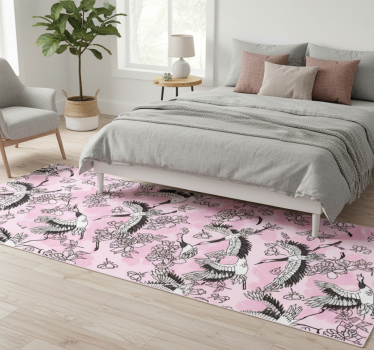 Bedroom carpet with modern pink wild birds pattern - TenStickers