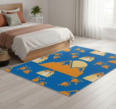 Bedroom carpet with mountain footprints on blue - TenStickers