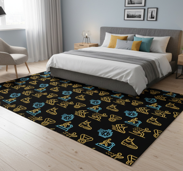 Bedroom carpet with neon vector icons on black - TenStickers