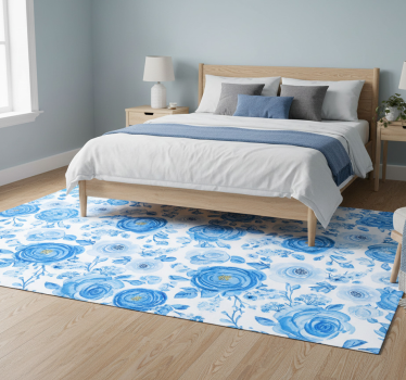 Bedroom carpet with nordic blue clock flowers - TenStickers