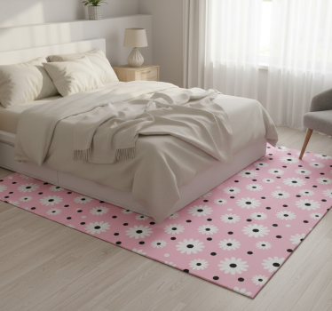 Bedroom carpet with pink black dots flower pattern - TenStickers