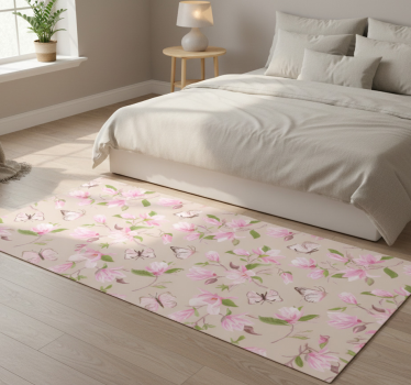 Bedroom carpet with pink magnolia and butterfly design - TenStickers