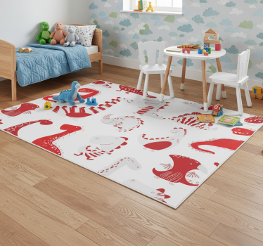 Bedroom carpet with red dinosaur sketches - TenStickers