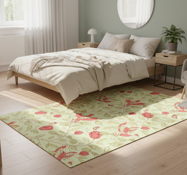 Bedroom carpet with red tulips on green background - TenStickers