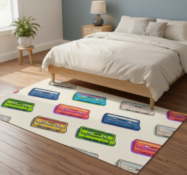 Bedroom carpet with retro multicolored cassette pattern - TenStickers