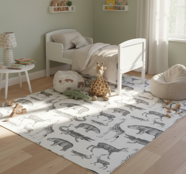 Bedroom carpet with safari animals and trees border - TenStickers