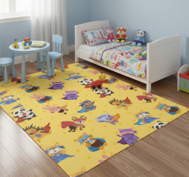 Bedroom carpet with superhero pets on yellow - TenStickers