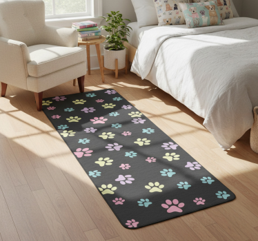 Bedroom carpet with vibrant dog paw prints - TenStickers