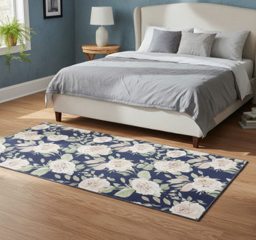 Bedroom carpet with vintage rose design on blue - TenStickers
