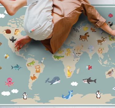 Beige continents with cartoon vinyl map rug - TenStickers