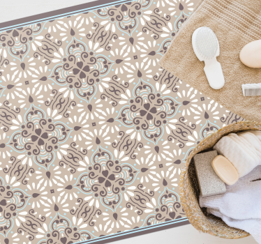 Beige white mosaic vinyl rug tile mat - TenStickers