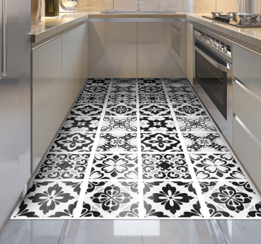 black and white hydraulic kitchen mat - TenStickers