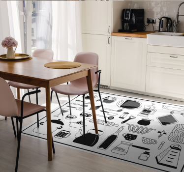 Black and white kitchen vinyl flooring - TenStickers