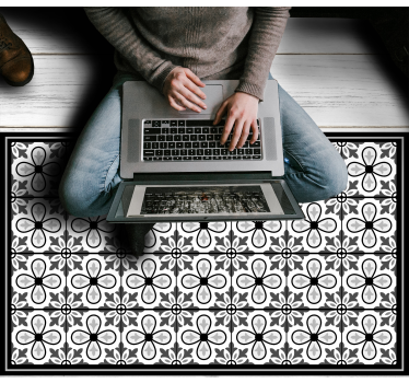 Black and white tiles kitchen floor vinyl rug - TenStickers