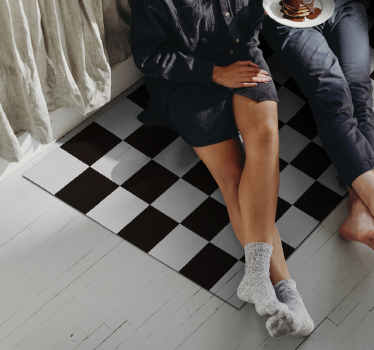 black and white tiles retro rug - TenStickers