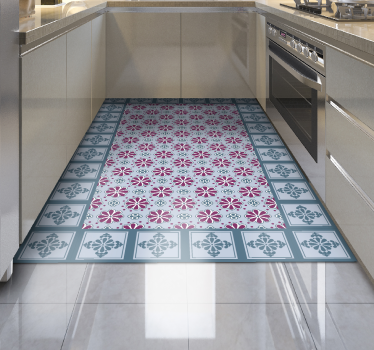 Blue and pink tile kitchen vinyl carpet tile mat - TenStickers