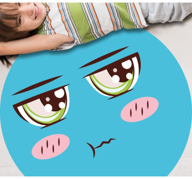 Blue cartoon face with green eyes bedroom carpet - TenStickers