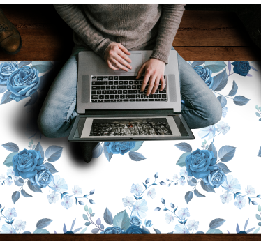 Blue delicate flower pattern flower rug - TenStickers