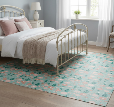 Blue floral shabby chic bedroom carpet - TenStickers