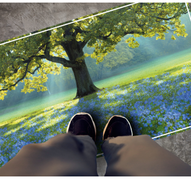 Blue flowers and a tree flower rug - TenStickers