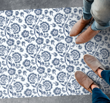 Blue flowers Grandmillenial pattern rug - TenStickers