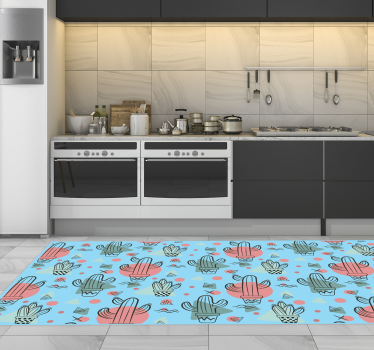 Blue cactus pattern kitchen vinyl mat - TenStickers