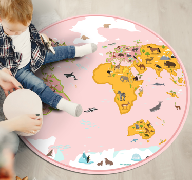 Circle shaped pink worldmap for kids vinyl rug vinyl map rug - TenStickers