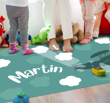 Clouds and airplane with name kids rug - TenStickers