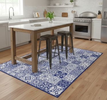 Cobalt porcelain collage kitchen vinyl mat - TenStickers