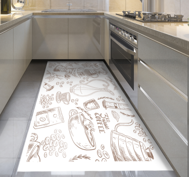 Coffee Sketches kitchen mat - TenStickers