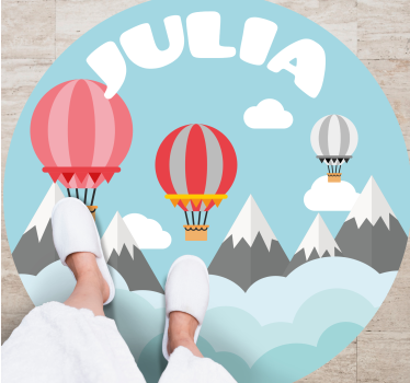 Mountains and balloons with name kids rug - TenStickers