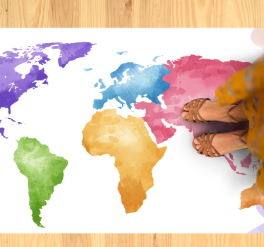 Colorful watercolor worldmap  vinyl map rug - TenStickers