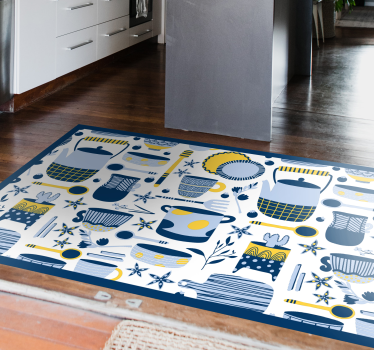 Cookware blue pattern kitchen mat - TenStickers
