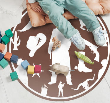 Cowboy and horses pattern kids room vinyl rug - TenStickers