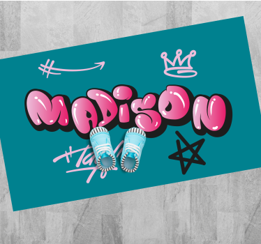 Pink graffiti with name teenage bedroom rug - TenStickers
