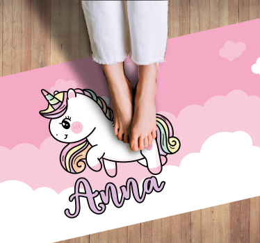 Customisable pink unicorn kids rug - TenStickers