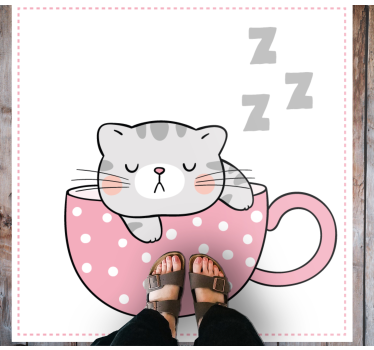 Cute cat sleeping on cup coffee cartoon animal mat - TenStickers