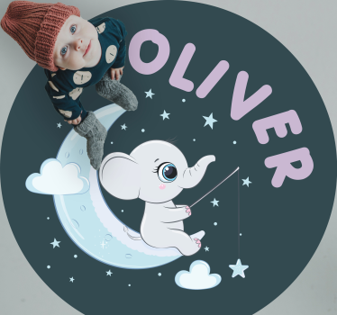 Elephant on the moon with name nursery rug - TenStickers