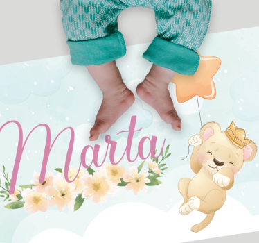 Lion with air balloon and name nursery rug - TenStickers