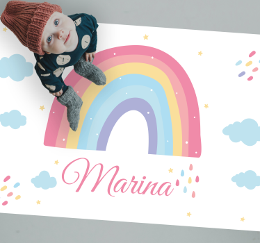 Cute rainbow and cloud in pastel  personalised vinyl rug - TenStickers