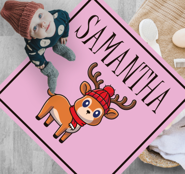 Baby Reindeer with name christmas rug - TenStickers