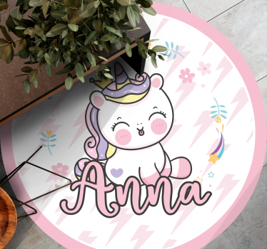 Baby unicorn with name kids rug - TenStickers