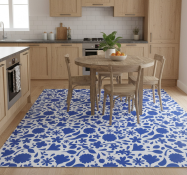 Delft blue floral kitchen vinyl mat - TenStickers