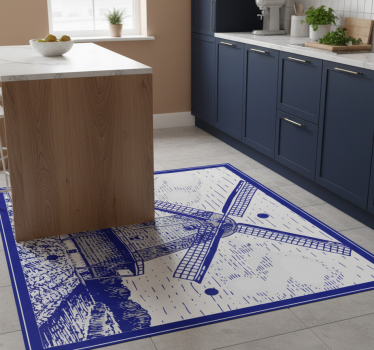 Delft blue kitchen vinyl mat - TenStickers